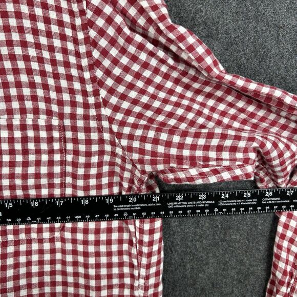 Uniqlo Shirt Men’s Large Red White Checkered 100% Linen Pocket Casual Summer - Picture 7 of 10